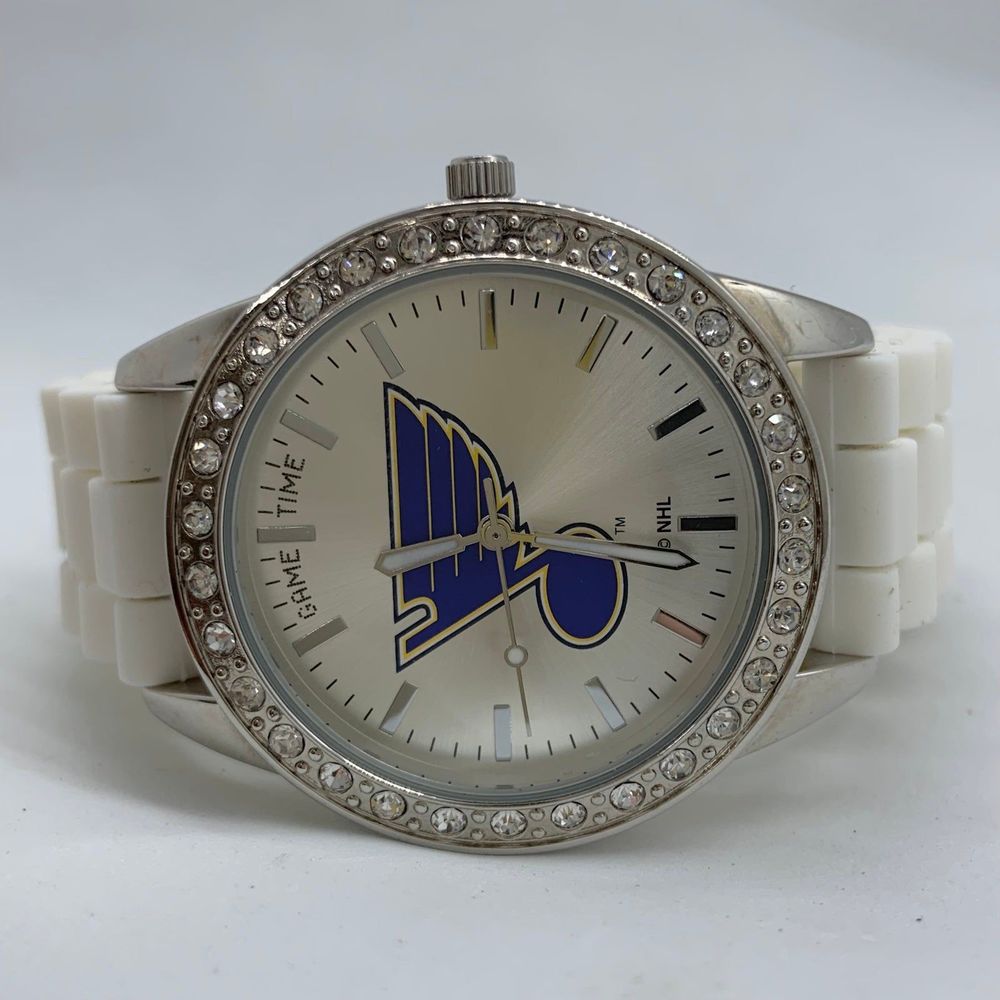 Game Time 38mm NHL Silver Tone dial White Silicone Band runs